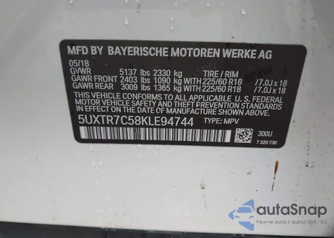 2019 BMW X3 Sdrive30I z USA, uszkodzony, nr VIN 5UXTR7C58KLE94744